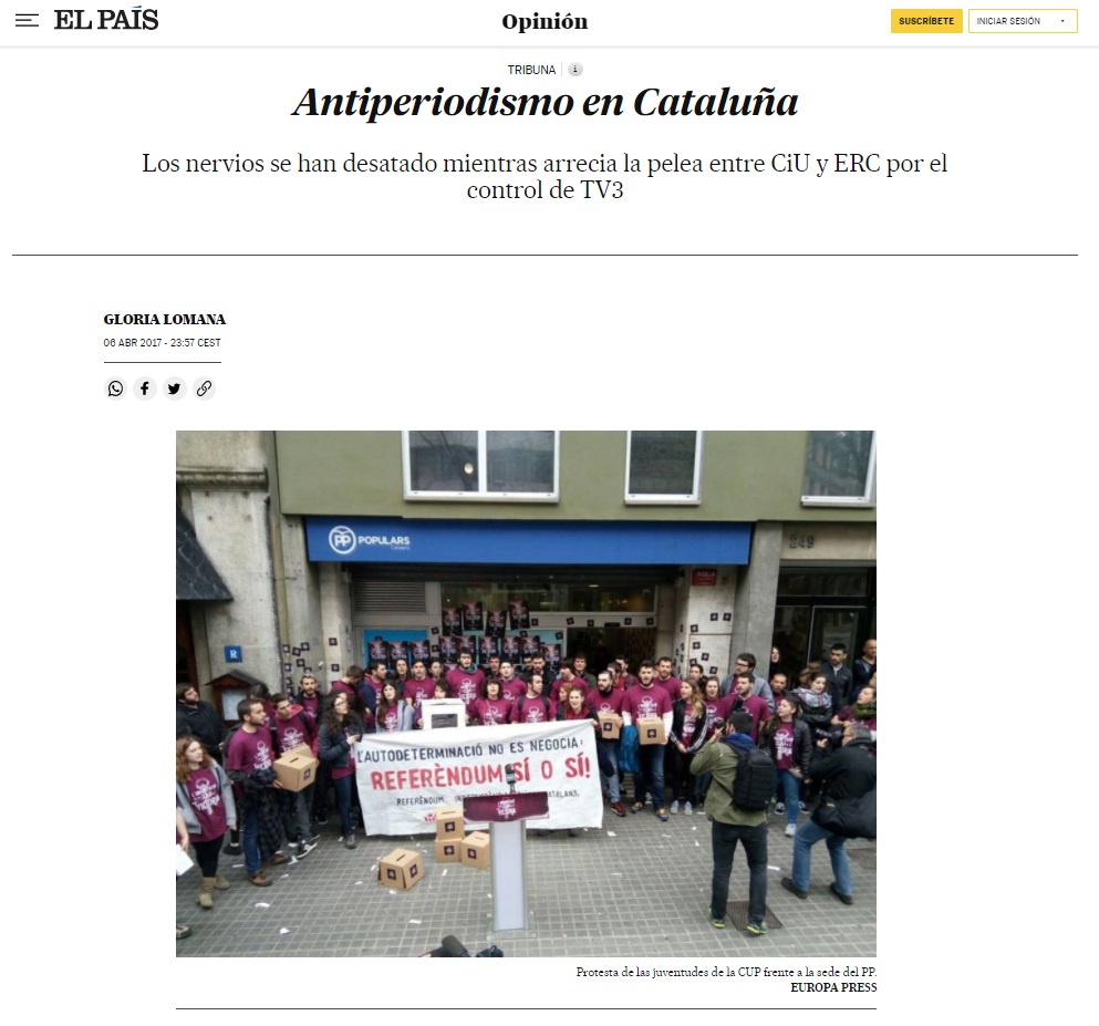 Gloria Lomana - Antiperiodismo en Cataluña - El País - Europa Press