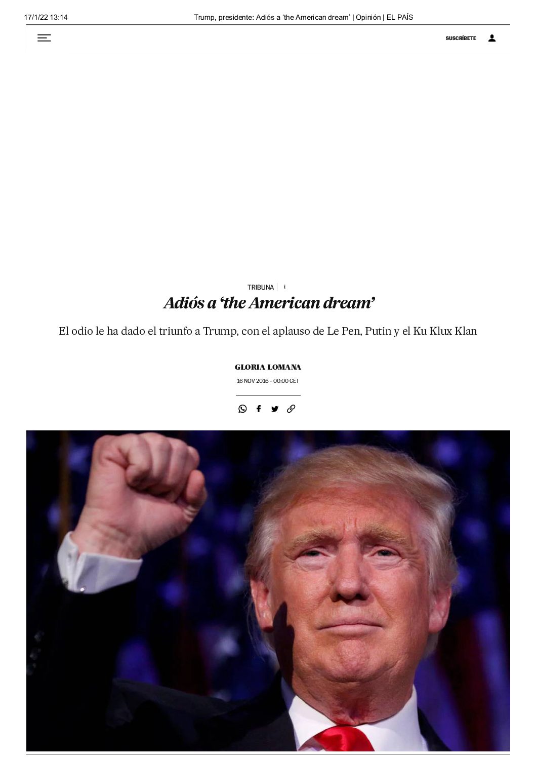 Gloria Lomana - El País - Opinión - Adíos a The american dream - Donald Trump - 5050 - Foto Reuters