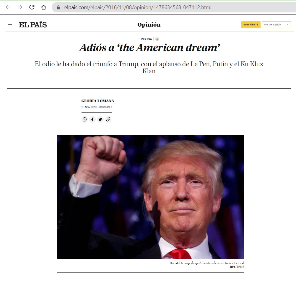 Gloria Lomana - El País - Opinión - Adíos a The american dream - Donald Trump - Foto Reuters