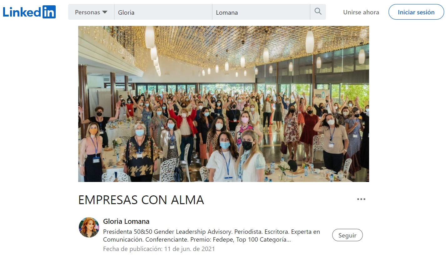 Gloria Lomana - LinkedIn - Empresas con alma - Presidenta 50&50 GL