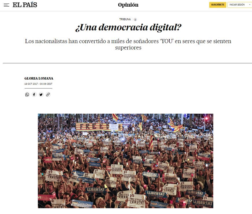 Gloria Lomana - Una Democracia digital - Artículo en El País