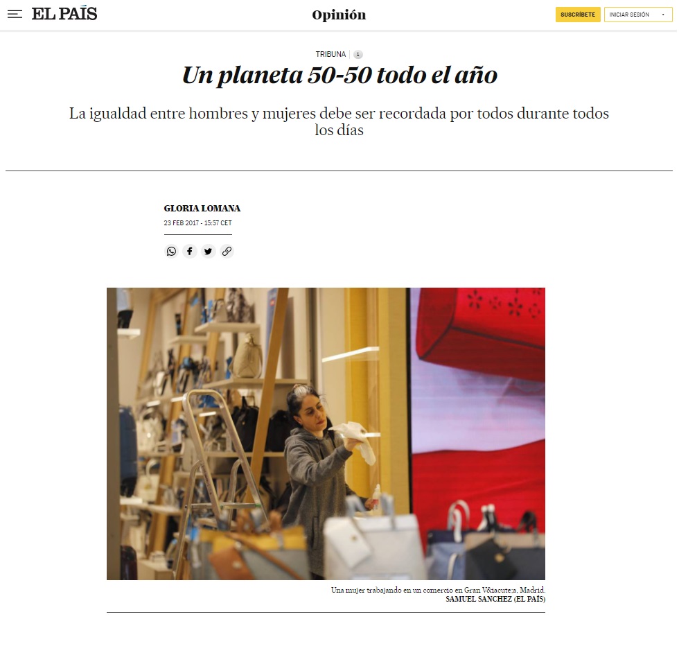 Por un mundo 50 - 50 todo el año - Artículo de Gloria Lomana para El País